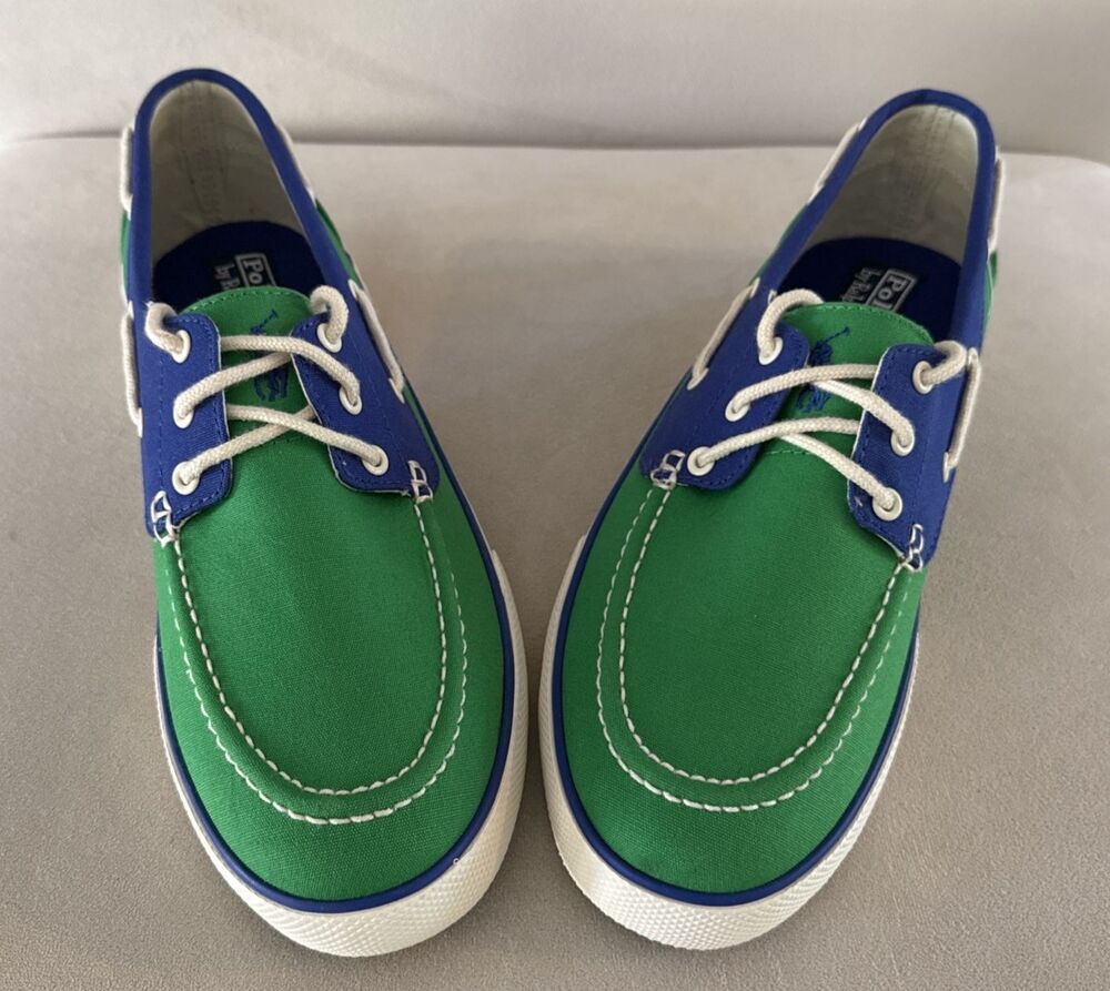 POLO Ralph Lauren  Lace Up Blue Green Sneakers Deck Boat Shoes Men Sz 10D